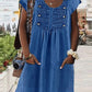 Casual Plain Scoop Neck Button Decor Short Sleeve Denim Dress