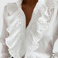 Elegant Plain Ruffled Pressed Pleated Long Flared Sleeve Shirt