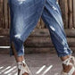 Casual Low Waist Fake Two Layers Ripped Denim Capri Pants