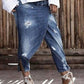 Casual Low Waist Fake Two Layers Ripped Denim Capri Pants