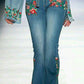Casual Plain Floral Print Flare Leg Skinny Jeans