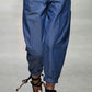 Casual Navy Blue Denim Loose Carrot Pants
