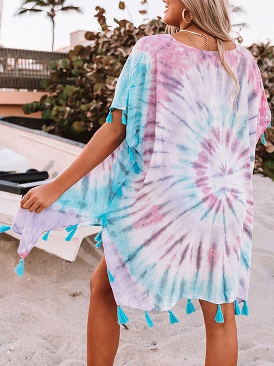 Tie Dye Tassels Casual Dress Cover Up