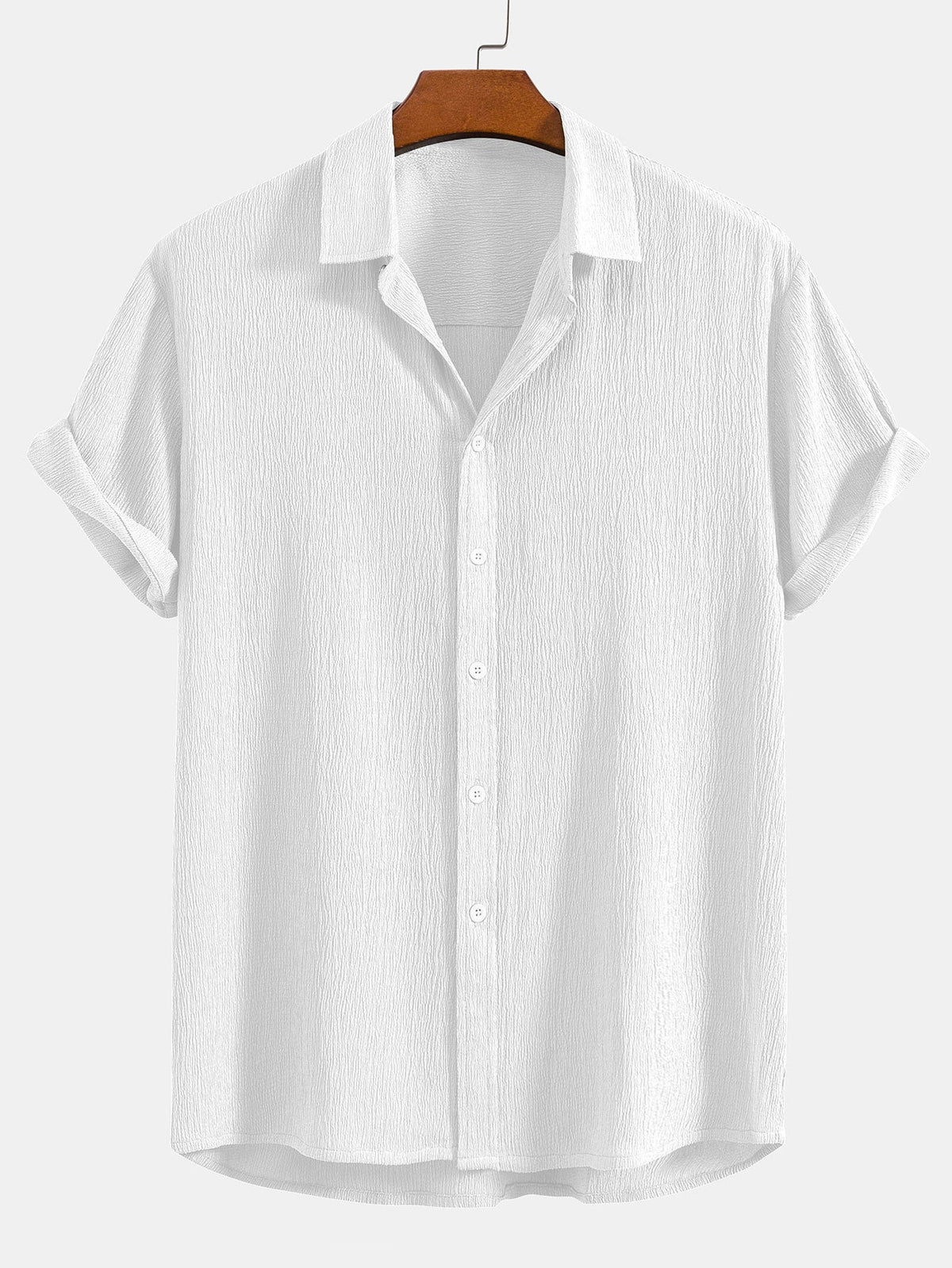 Wrinkled Textured Button Up Shirt & Shorts