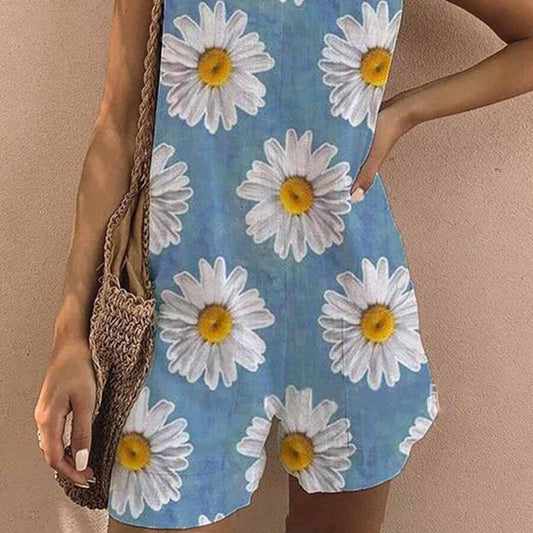 Women's Daisy Print Cotton Linen Jumpsuit