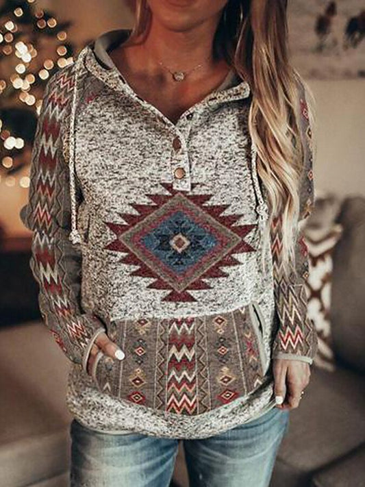 Women's Retro Ethnic Print Hoodie