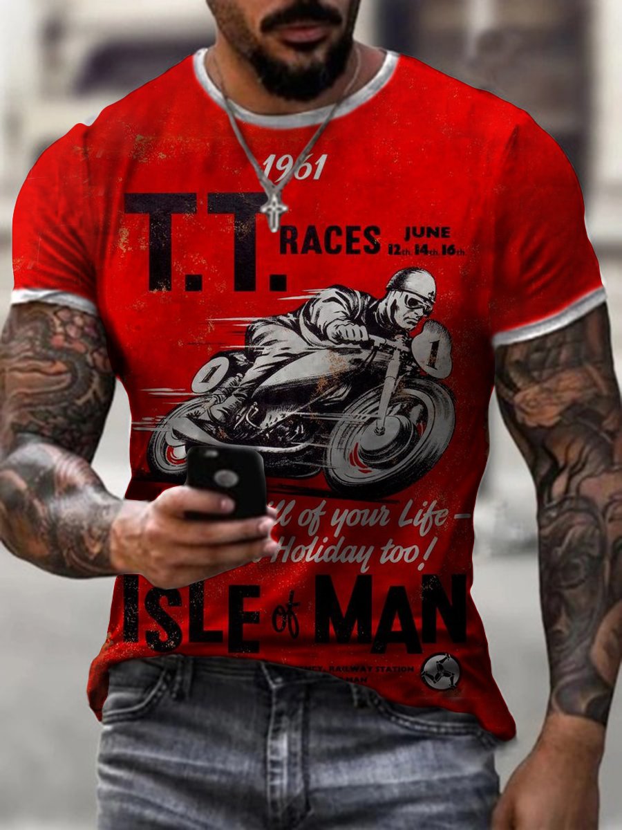 Mens retro motorcycle print T-shirt