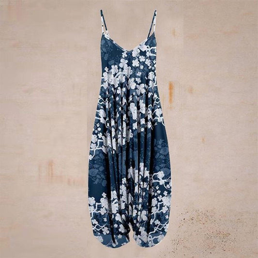 Flower Ethnic Print Harun Suspender Pants