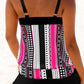 Striped Polka Dot Cyan Double Straps Tankini Set