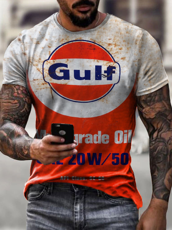 Mens Vintage Motor GULF Oil Badge Printed T-shirt