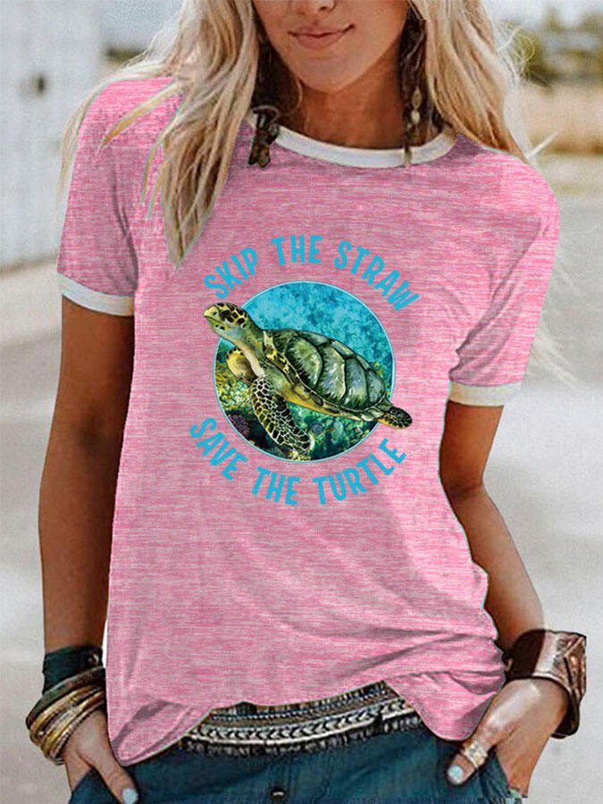 Casual Turtle Print Short Sleeve T-Shirt