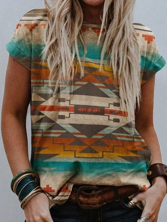 Vintage Print Ethnic Western T-Shirt