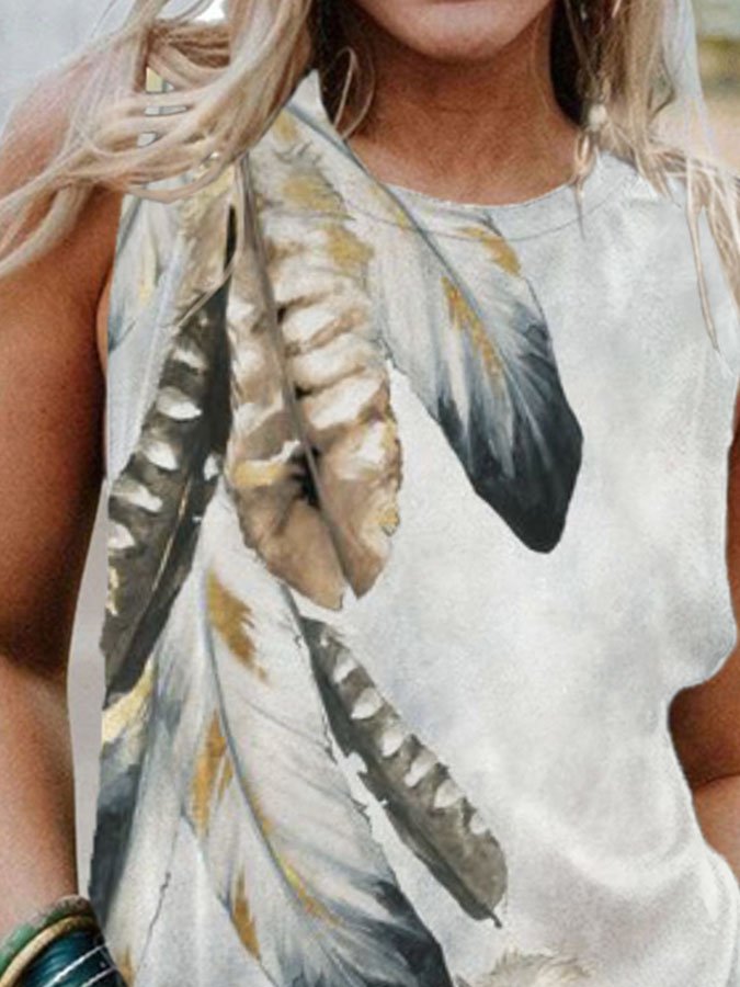 Vintage Feather Print Vest