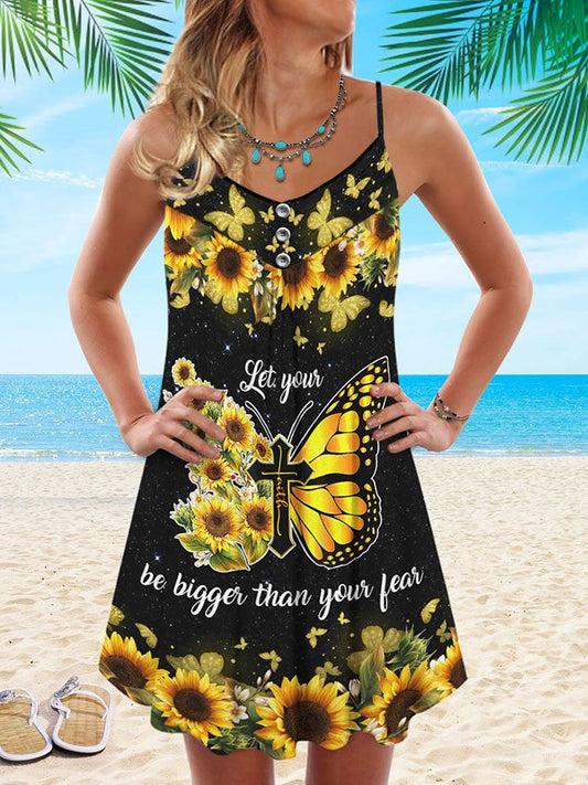 Sunflower Butterfly Faith Print Spaghetti Strap Dress