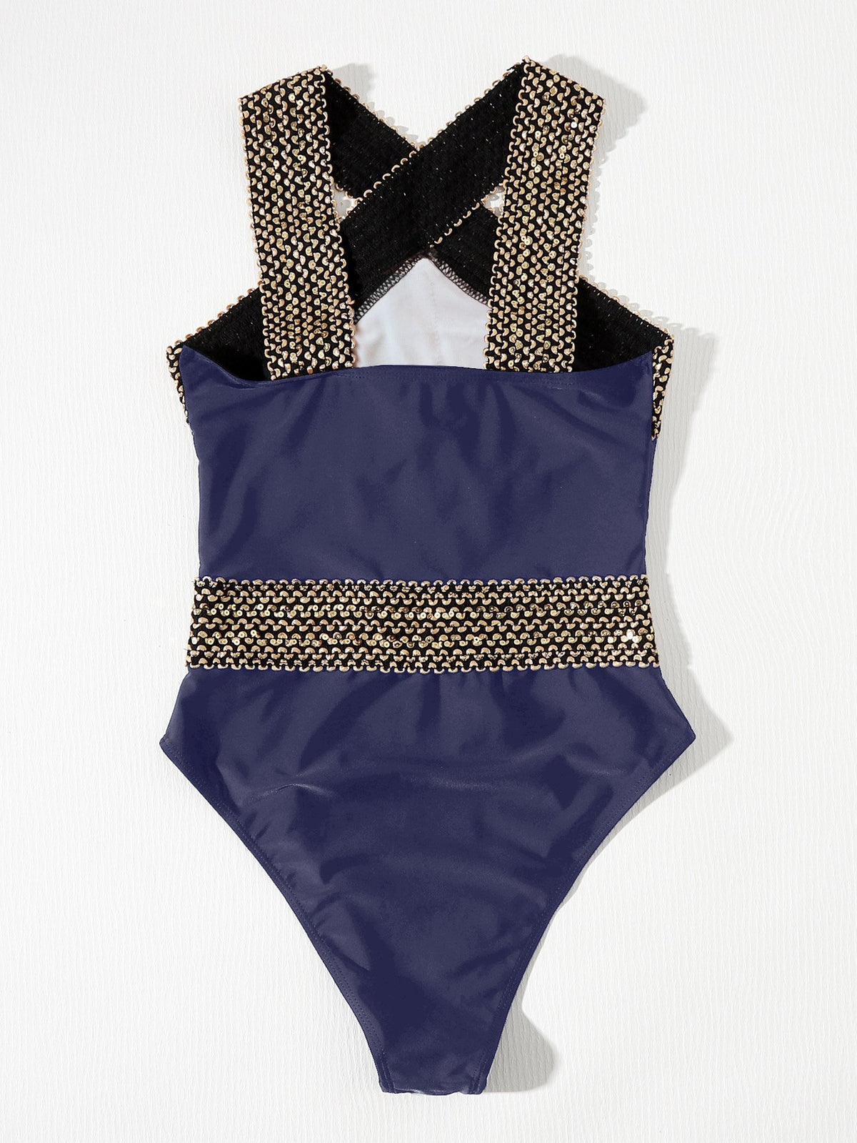 Women's Sequined Cross Neck Sexy One Piece Bikini