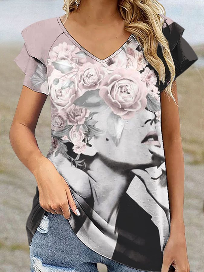 Floral Ruffle Print T-Shirt