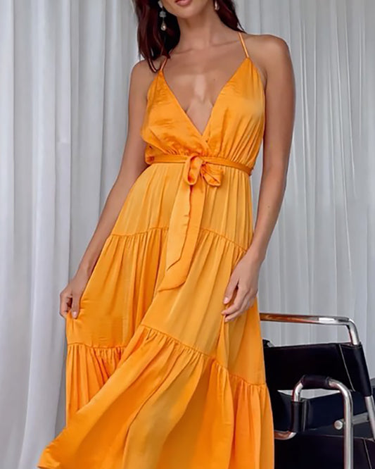 Long Sling Solid Color Dress