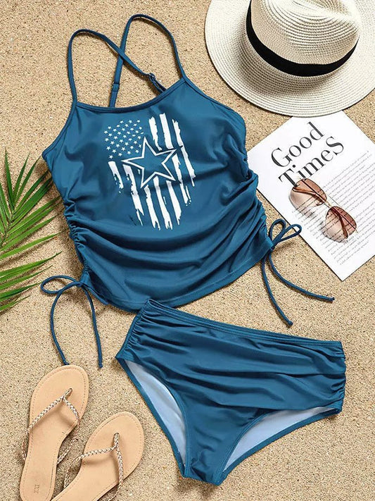 Drawstring Print Swimsuit