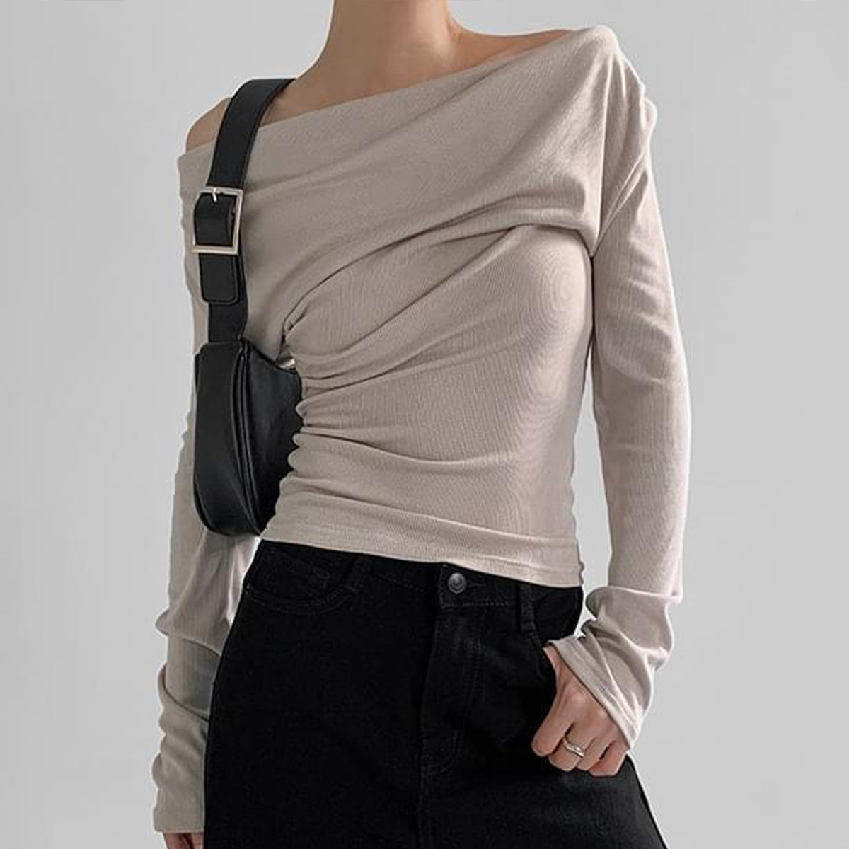 Apricot Plain Boat Neck Top