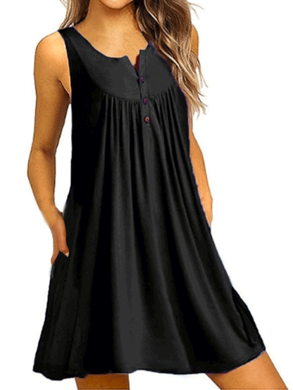 Button Pleated Tank Dress