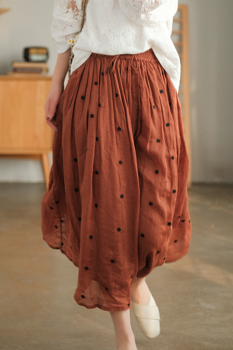 Literary Retro Cotton and Linen Double Skirt