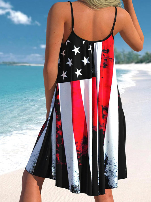 Color Block American Flag Print Cover Up Dress