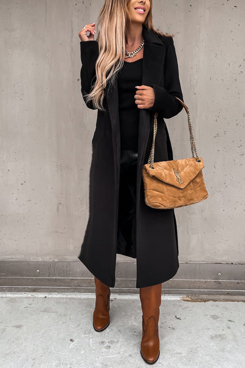 Fashion Chic Solid V Neck Long Sleeve Lace Up Slim Coat