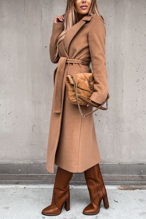 Fashion Chic Solid V Neck Long Sleeve Lace Up Slim Coat