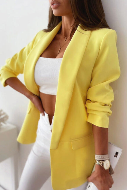 Fashion Solid Lapel Long Sleeve Slim Suit Coat