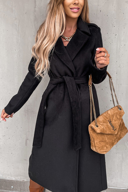 Fashion Chic Solid V Neck Long Sleeve Lace Up Slim Coat