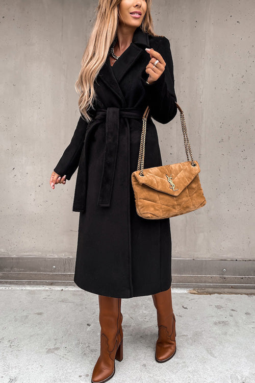Fashion Chic Solid V Neck Long Sleeve Lace Up Slim Coat