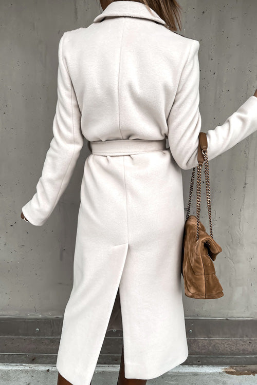 Fashion Chic Solid V Neck Long Sleeve Lace Up Slim Coat