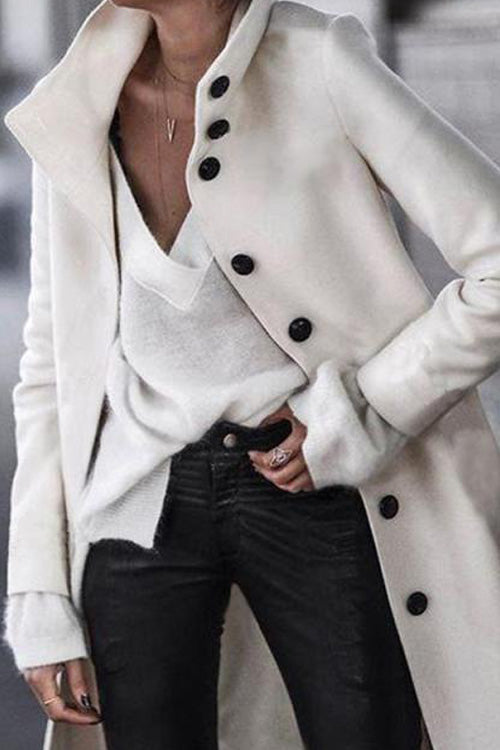 Autumn Winter Fashion Solid Long Sleeve Buttons Long Coat