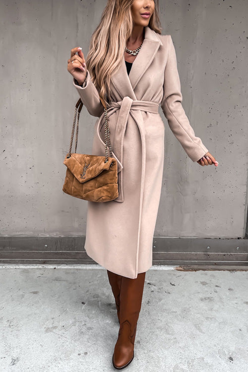 Fashion Chic Solid V Neck Long Sleeve Lace Up Slim Coat