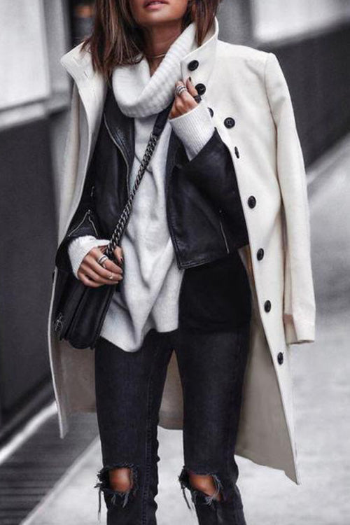 Autumn Winter Fashion Solid Long Sleeve Buttons Long Coat