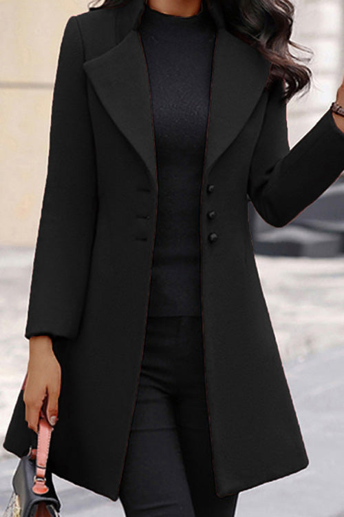 Fashion Solid Lapel Long Sleeve Buttons Slim Coat