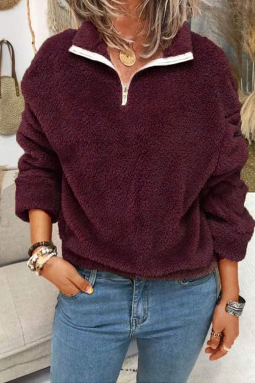 Autumn Winter Fashion Casual Plush Zipper Long Sleeve Coat