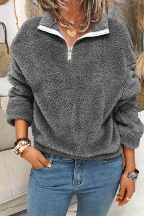 Autumn Winter Fashion Casual Plush Zipper Long Sleeve Coat