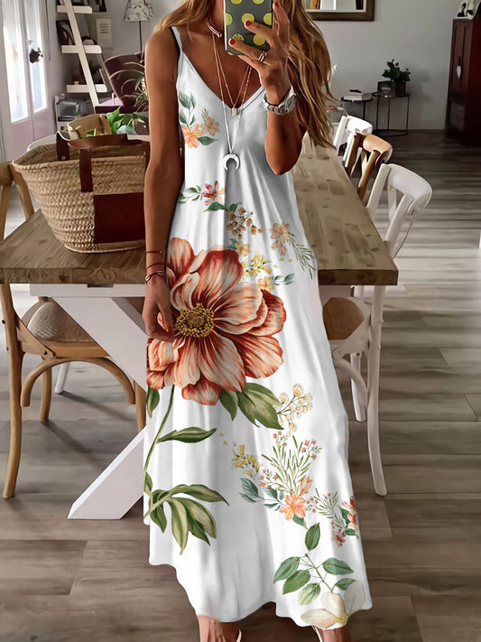 Print Sleeveless Shift Slip Vacation Maxi Dresses