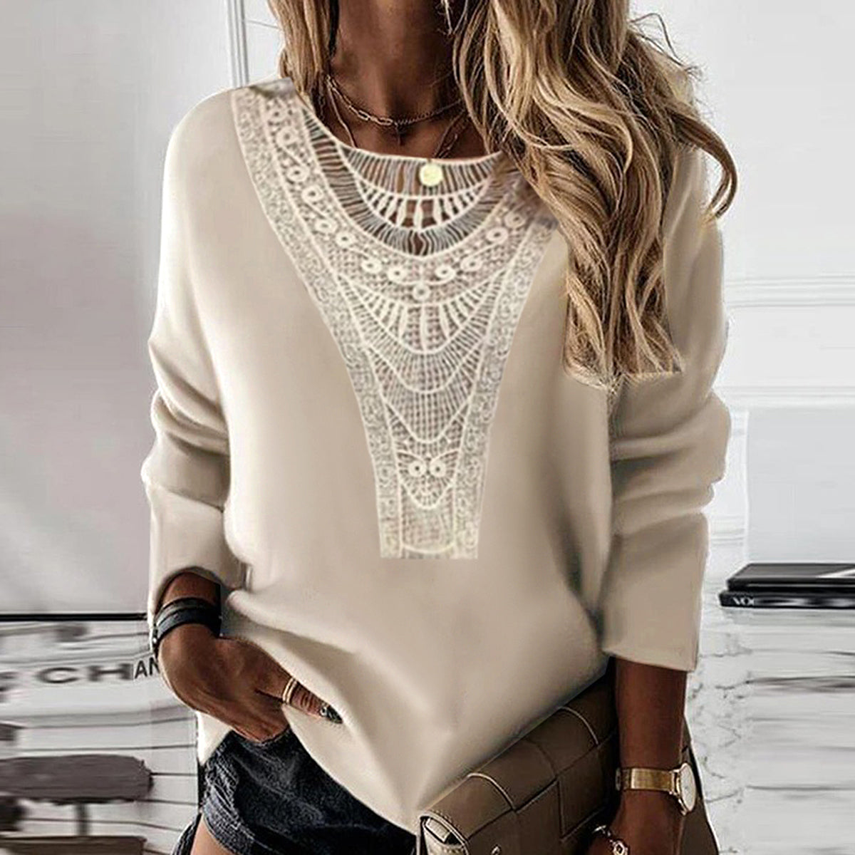 Apricot Round Neck Long Sleeve Top