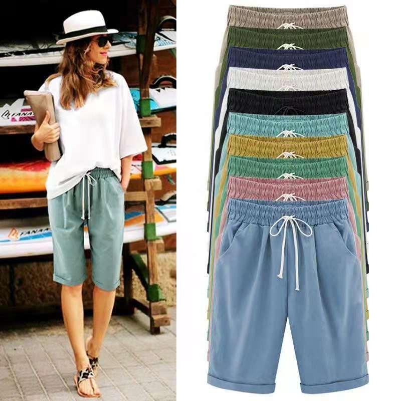 Elastic Waist Casual Comfort Summer Lace Up Cotton Shorts