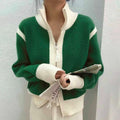 Green Color Block High Neck Sweater