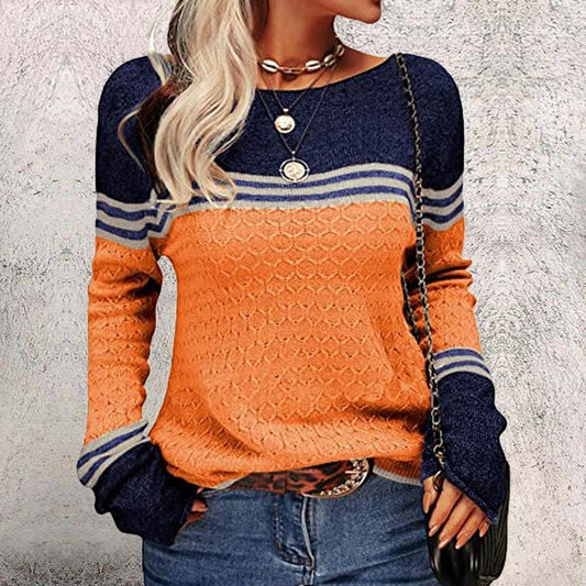 Orange and Blue Color Block Striped Long Sleeve Top