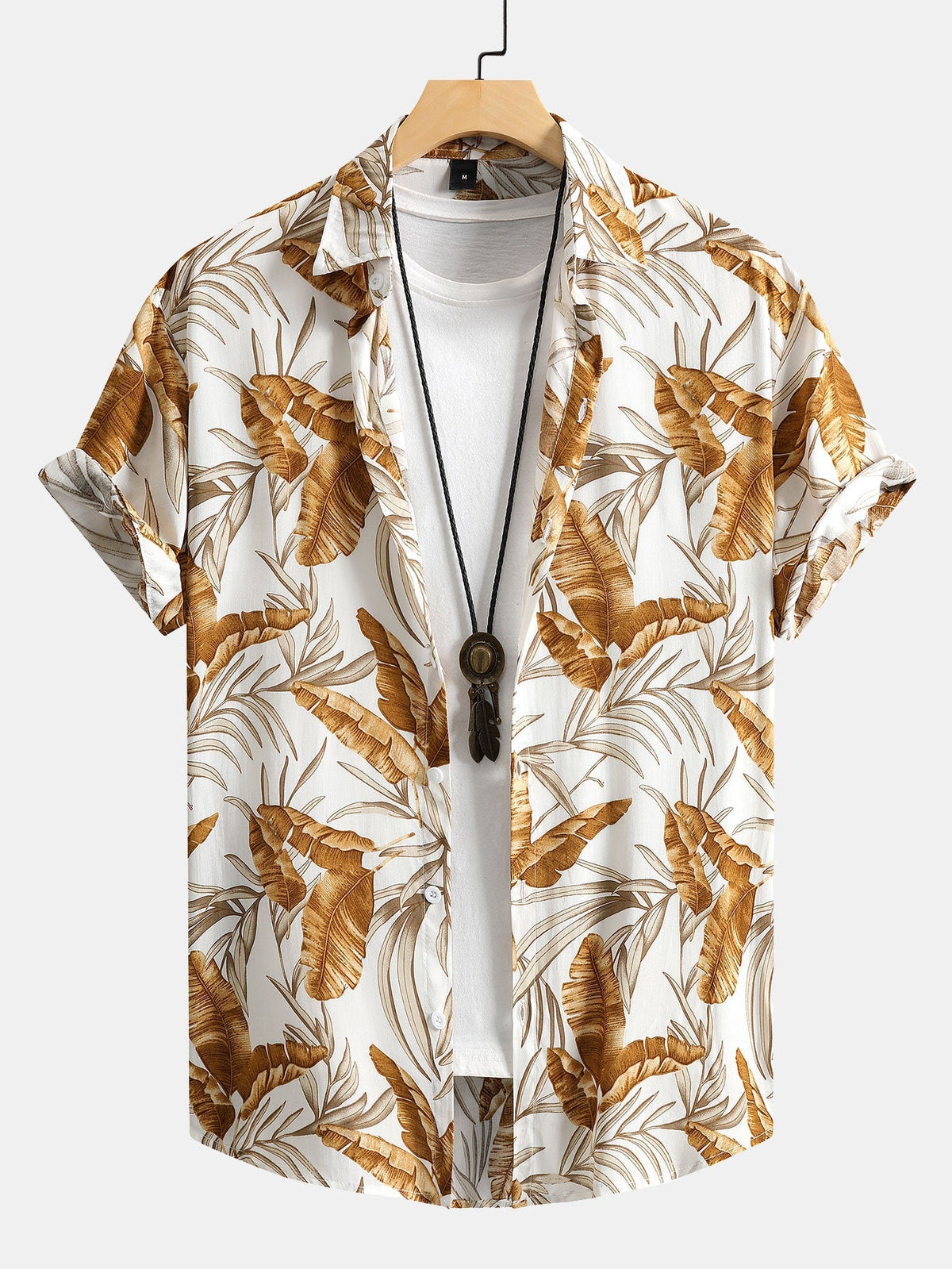 Viscose Tropical Print Button Up Shirt & Textured Cotton 5" Shorts