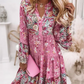 Women's Knee Length Dress Floral Smocked Ruffle Print V Neck Shift Dress