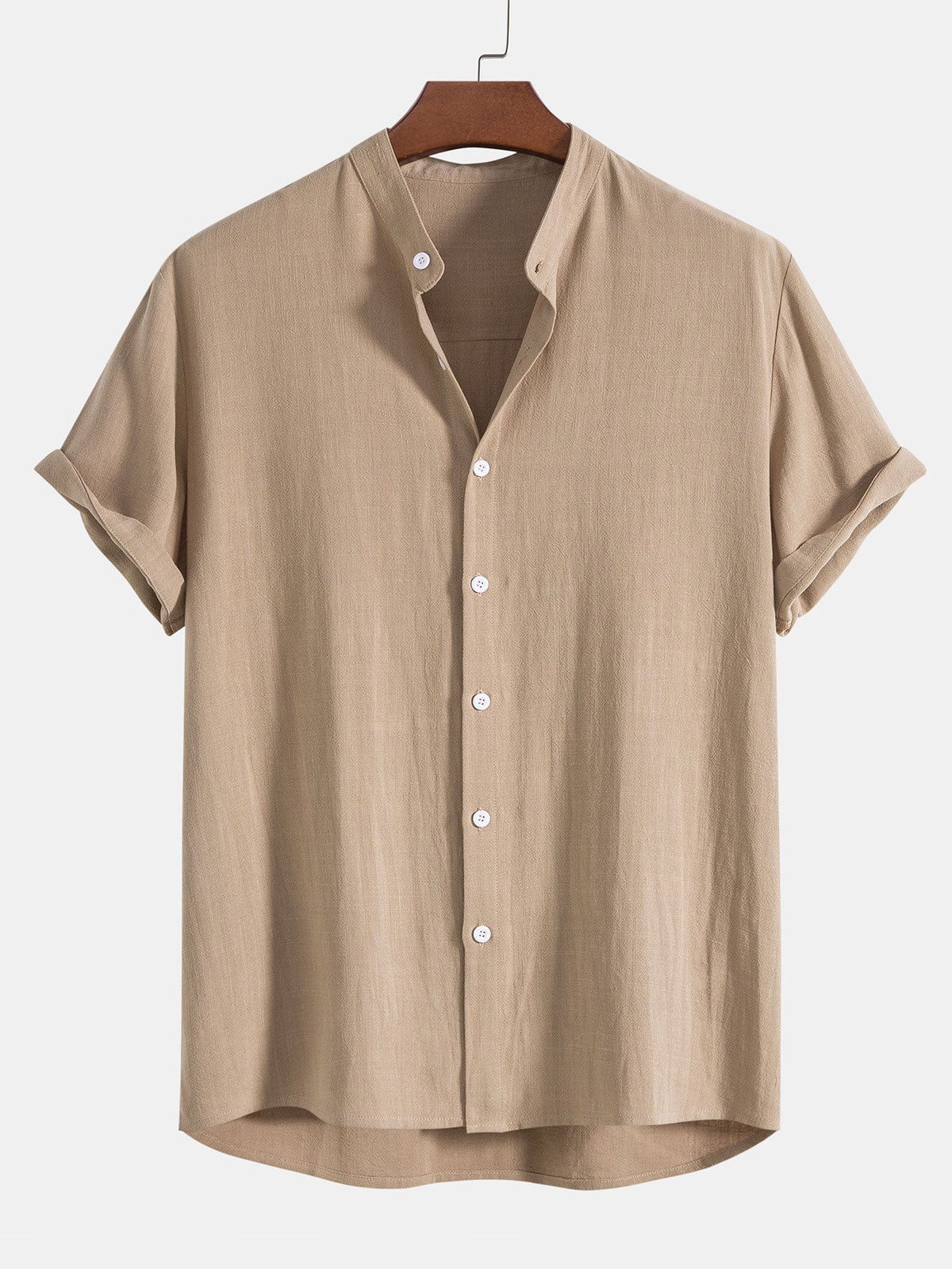 Linen And Rayon Blend Stand Collar Shirt & Straight Leg Linen Pants