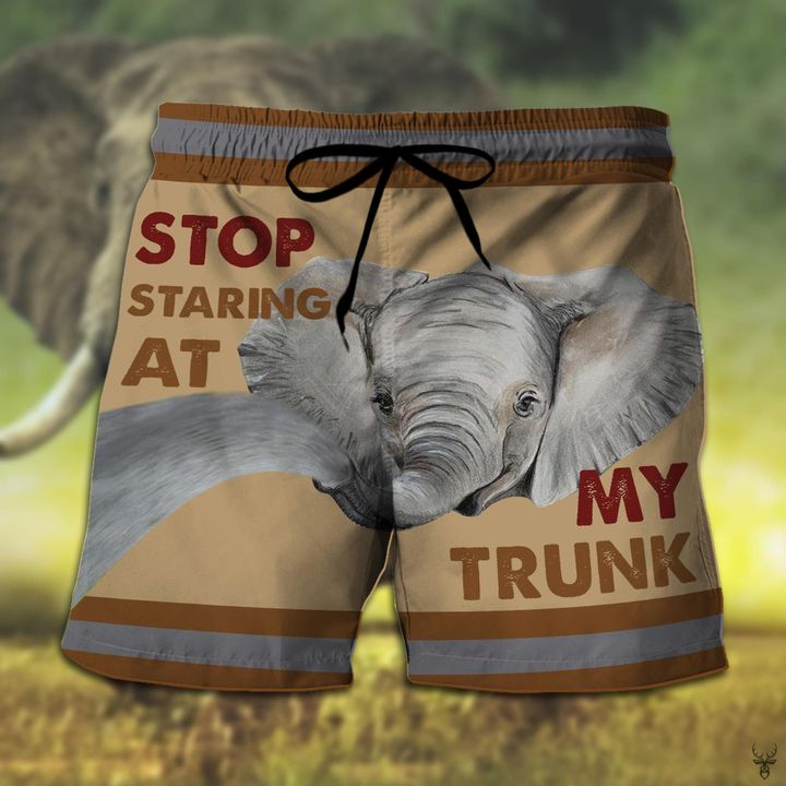 Stop staring at my trunk elephant Custom Beach Shorts - Swim Trunks