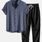Linen And Rayon Blend Stand Collar Shirt & Straight Leg Linen Pants