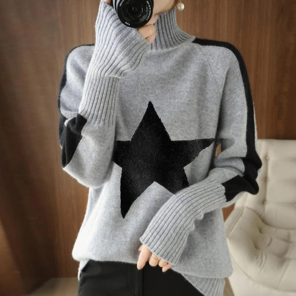 Black Star Gray Oversized Long Sleeve Sweater