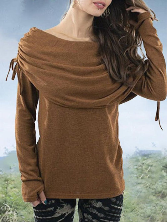 Women's Retro Flat Shoulder Long Sleeve Pullover